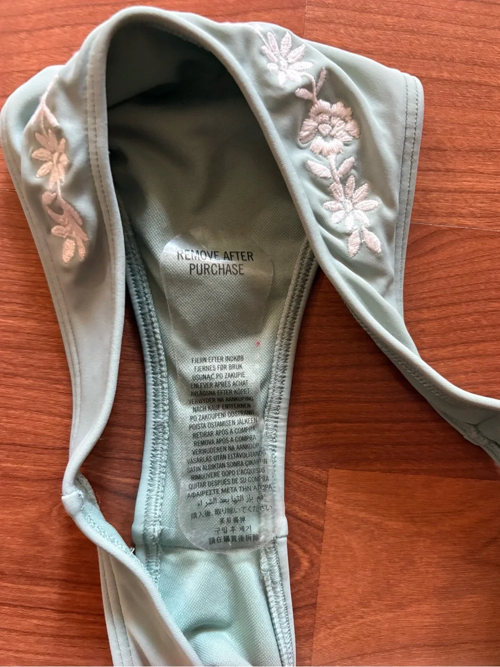 Hollister Sage Green Bikini Bottom with White Floral Embroidery